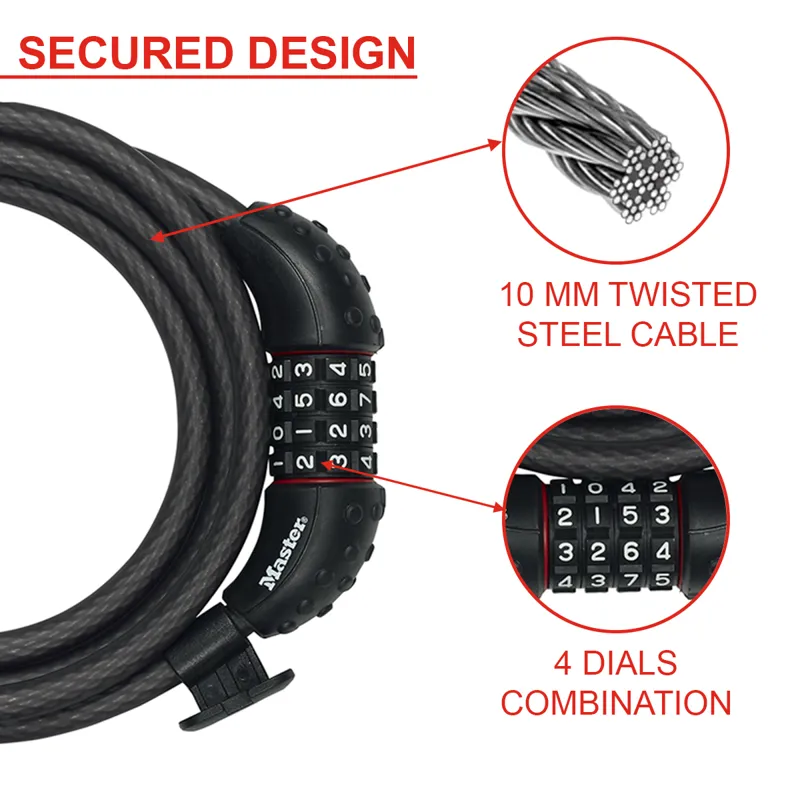 Master Lock Bicycle Cable Combination Lock 10mm X 1.8m 8120 Black-1